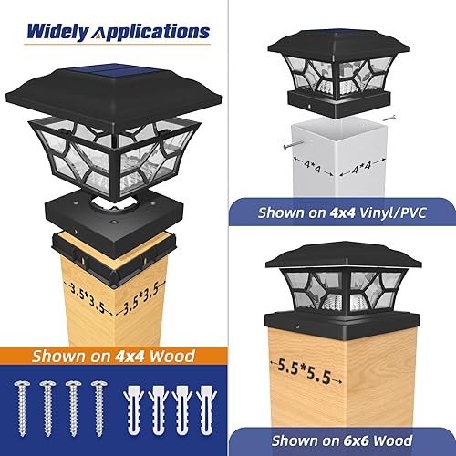 Miniatura 3 de APONUO Luces solares para postes de valla de 1000 mAh, luces solares para postes de 2 modos de color, 8 LED, tapas solares para postes de cubierta