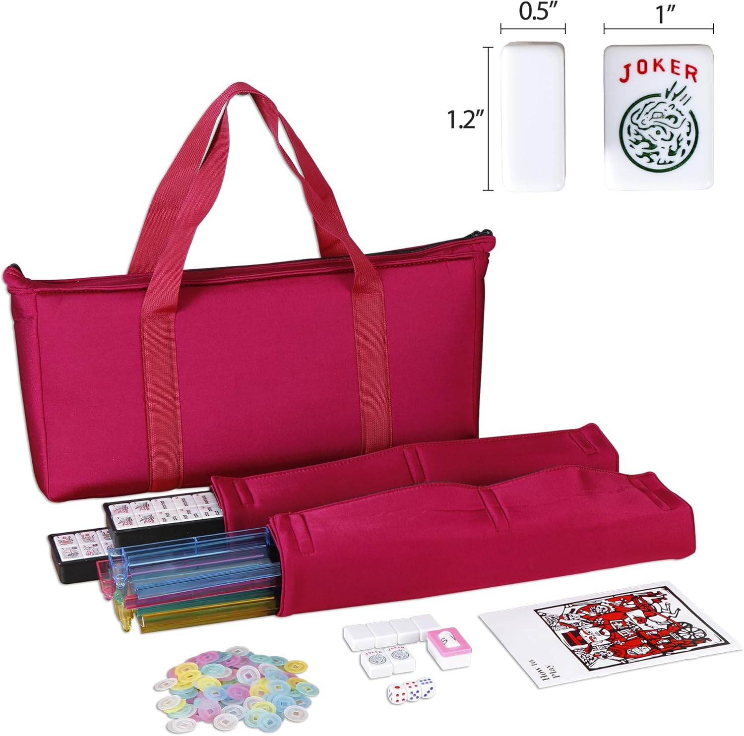 LEMY 166 Tiles American Mahjong Set w/Soft Carrying Bag - Classic Full Size Complete Mah Jongg Set - 4 Colored All-in-One Racks/Pushers - Rules Included, Cream White