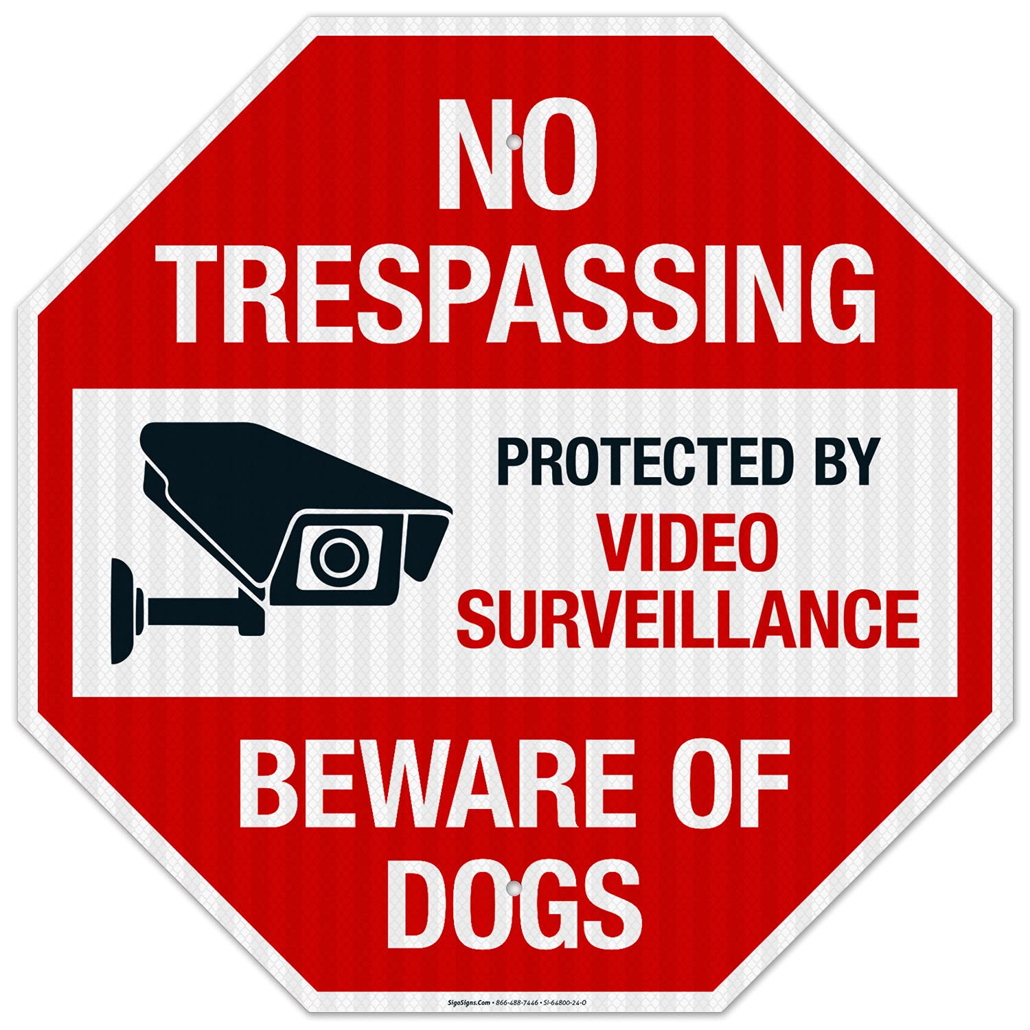No Trespassing Protected by Video Surveillance Beware of Dogs Sign, 18x18 Inches, Rust Free .063 Aluminum, Fade Resistant, Made in USA