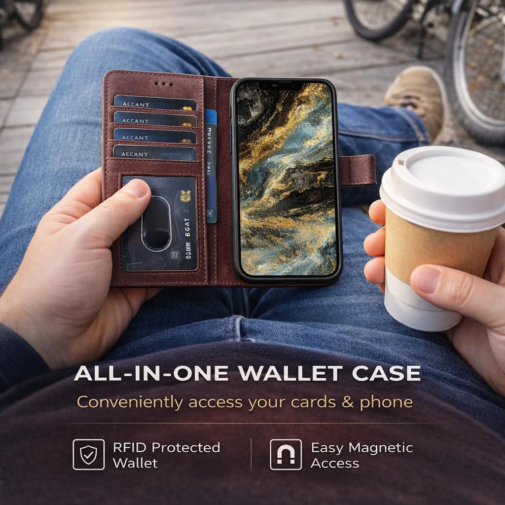 Vegas Wallet Phone Case Compatible with iPhone 15 Plus 6.7in – Elegant Full-Grain Leather Phone Case Wallet – Card Holder Wallet RFID Blocking with Kickstand, Card Slots (Purple)