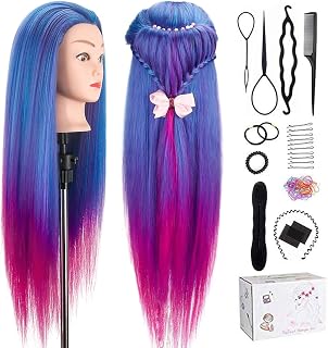 Mannequin Head with Hair, TopDirect 29" 100% Synthetic Fiber Training Head Manikin Cosmetology Hair Doll Head Styling Hairdressing Training Braiding Practice Heads with Clamp Holder and Tools