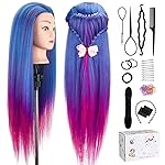 Mannequin Head with Hair, TopDirect 29 100% Synthetic Fiber Training Head Manikin Cosmetology Hair Doll Head Styling Hairdressing Training Braiding Practice Heads with Clamp Holder and Tools