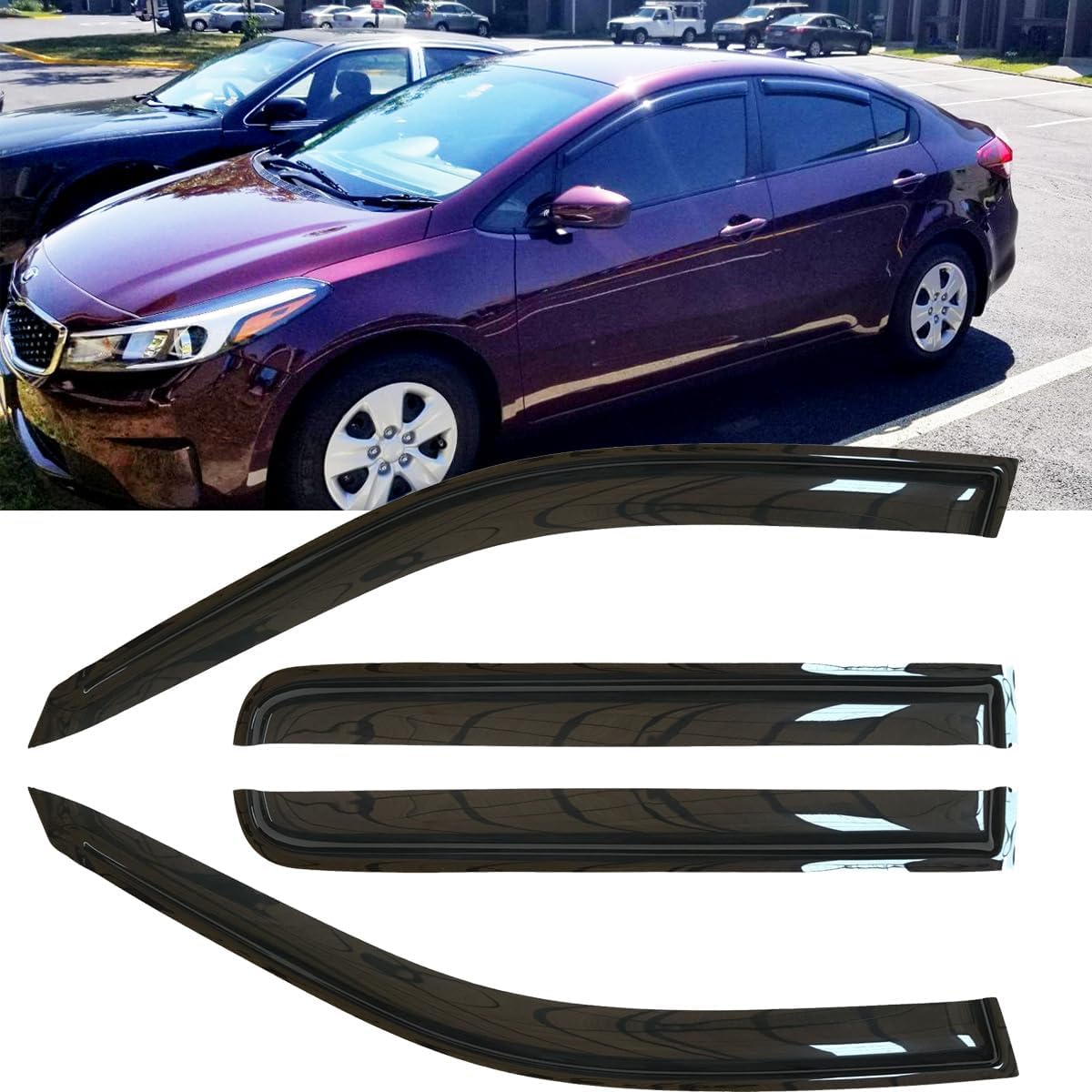 4pcs Original Shatterproof Rainproof Side Window Wind Deflectors for Kia Forte 14-18,Tape-on Rain Guards Sets,Good Looking Window Visors for Cars,Vent Deflector fit for 2014-2018 Kia Forte Sedan 94544
