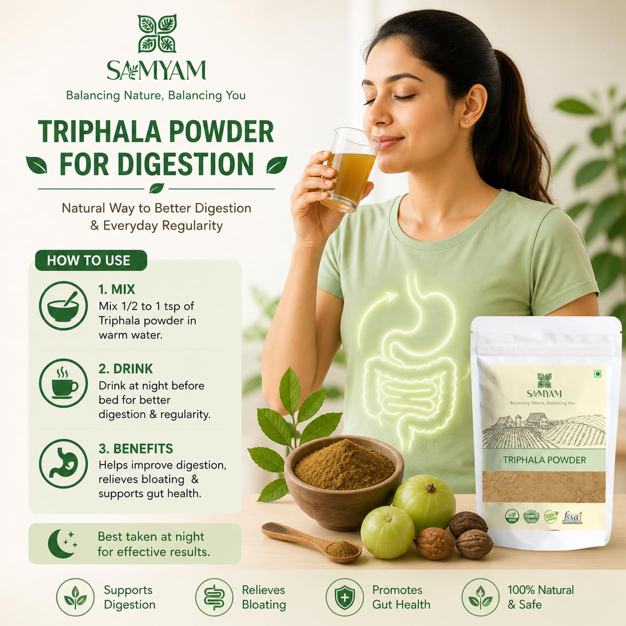 Samyam Triphala Powder, confezione da 500 g | per la digestione e la salute dell'intestino