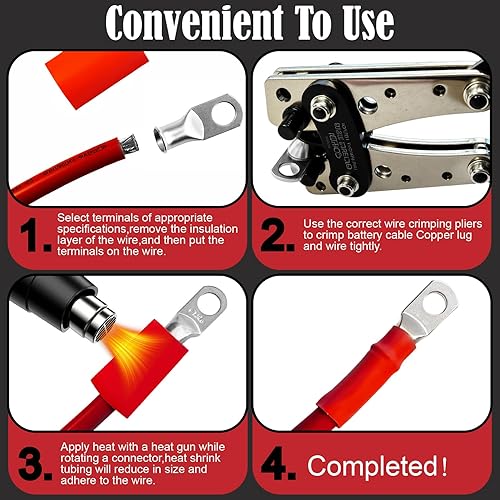 Miniatura 6 de Kit de 20 terminales de cable de batería (2 AWG-516+2 AWG-38), anillo de alambre de cobre estañado resistente, terminales de cobre con 20 tubos