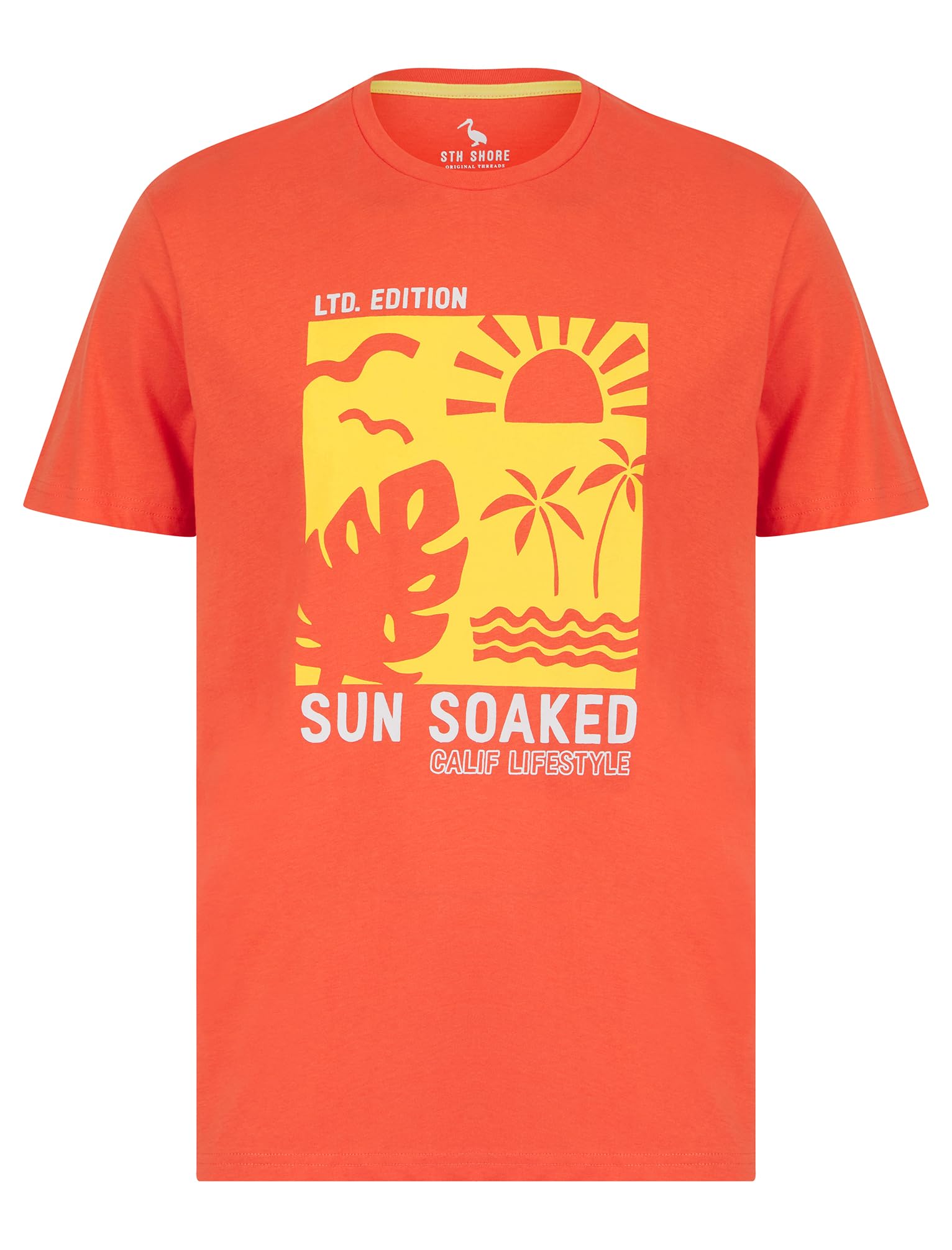 Sun Soaked Motif Cotton Jersey T-Shirt in Hot Coral - South Shore - L