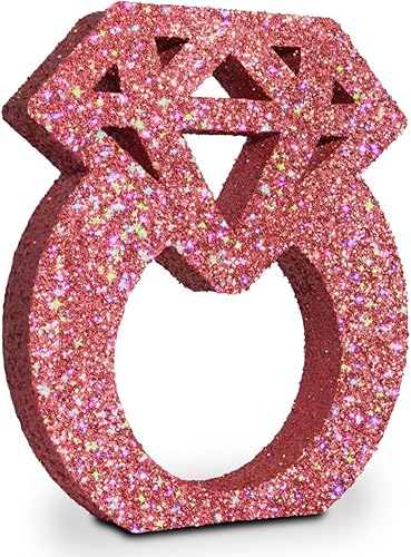 Eploger Decoraciones de compromiso, anillos de diamantes con purpurina de oro rosa para decoración de mesa, decoraciones de despedida de soltera,