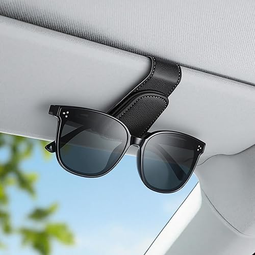 Soporte para lentes de sol para automóvil, clip magnético de cuero para lentes de sol, accesorios para el interior del automóvil, 1 paquete negro
