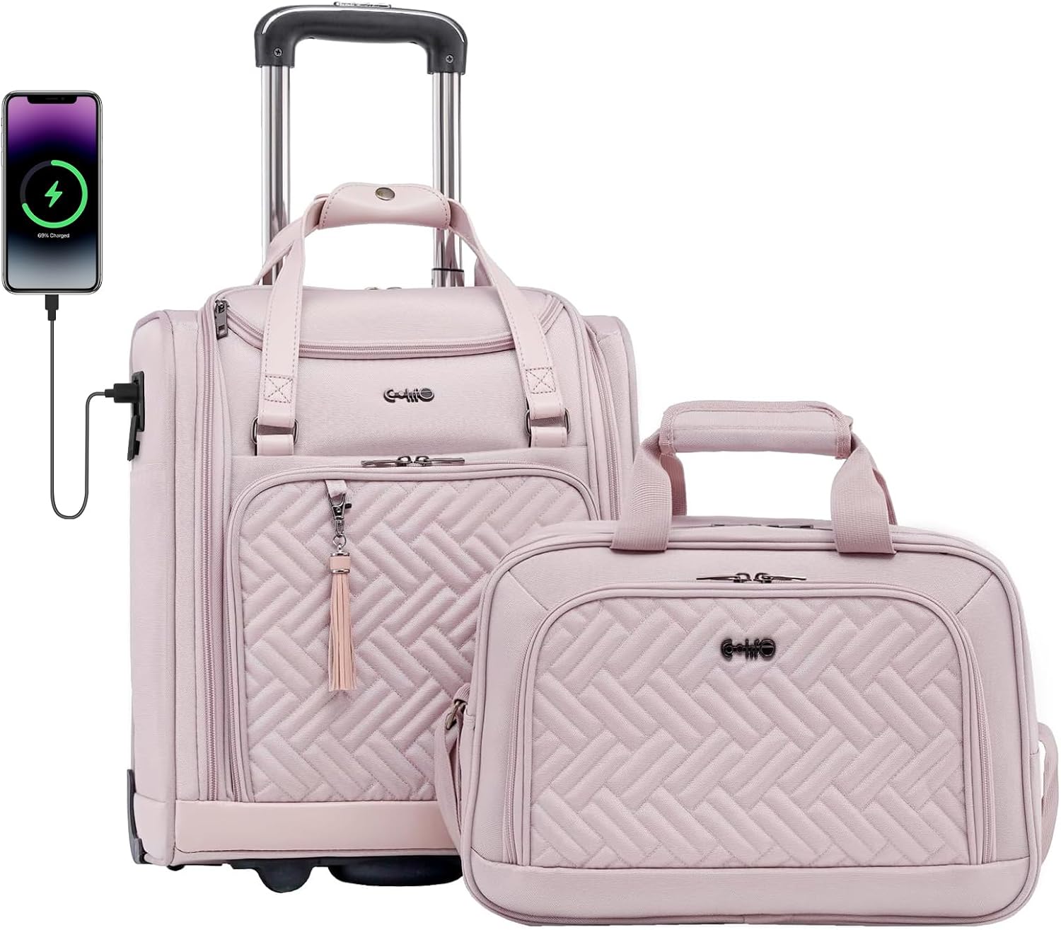 Coolife Luggage Carry On Luggage Underseat Luggage Suitcase Softside Wheeled Luggage Lightweight Rolling Travel Bag Underseater (Pink, Carry-On 16-Inch)