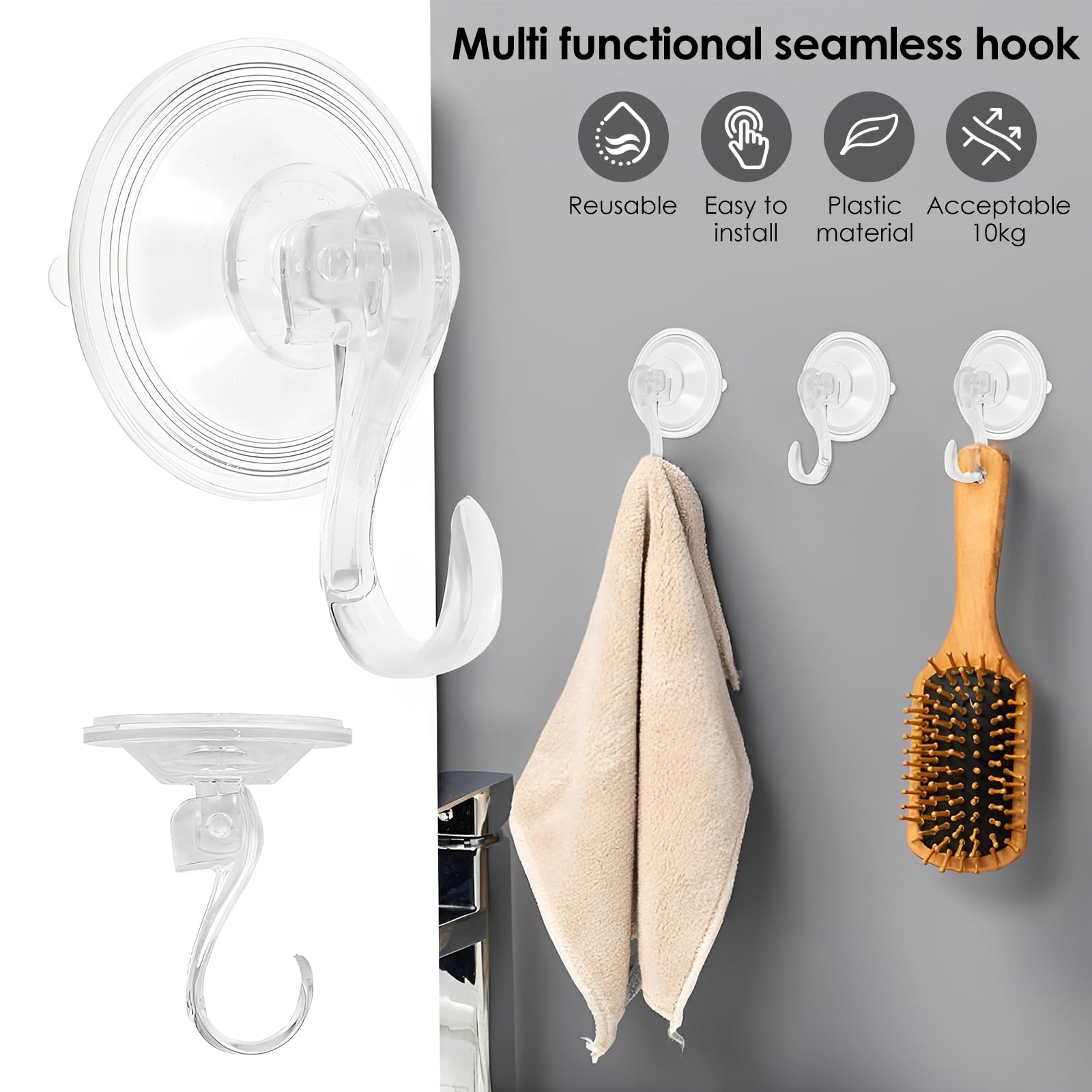 KTZCTPCA 12Pcs Wreath Suction Cup Hook, Heavy Duty Shower Suction Hook, Window Glass Door Suction Cup Wreath Holder, Vacuum Shower Hooks Suction Cup, Kitchen Hanging up to 22lbs on Smooth Surface
