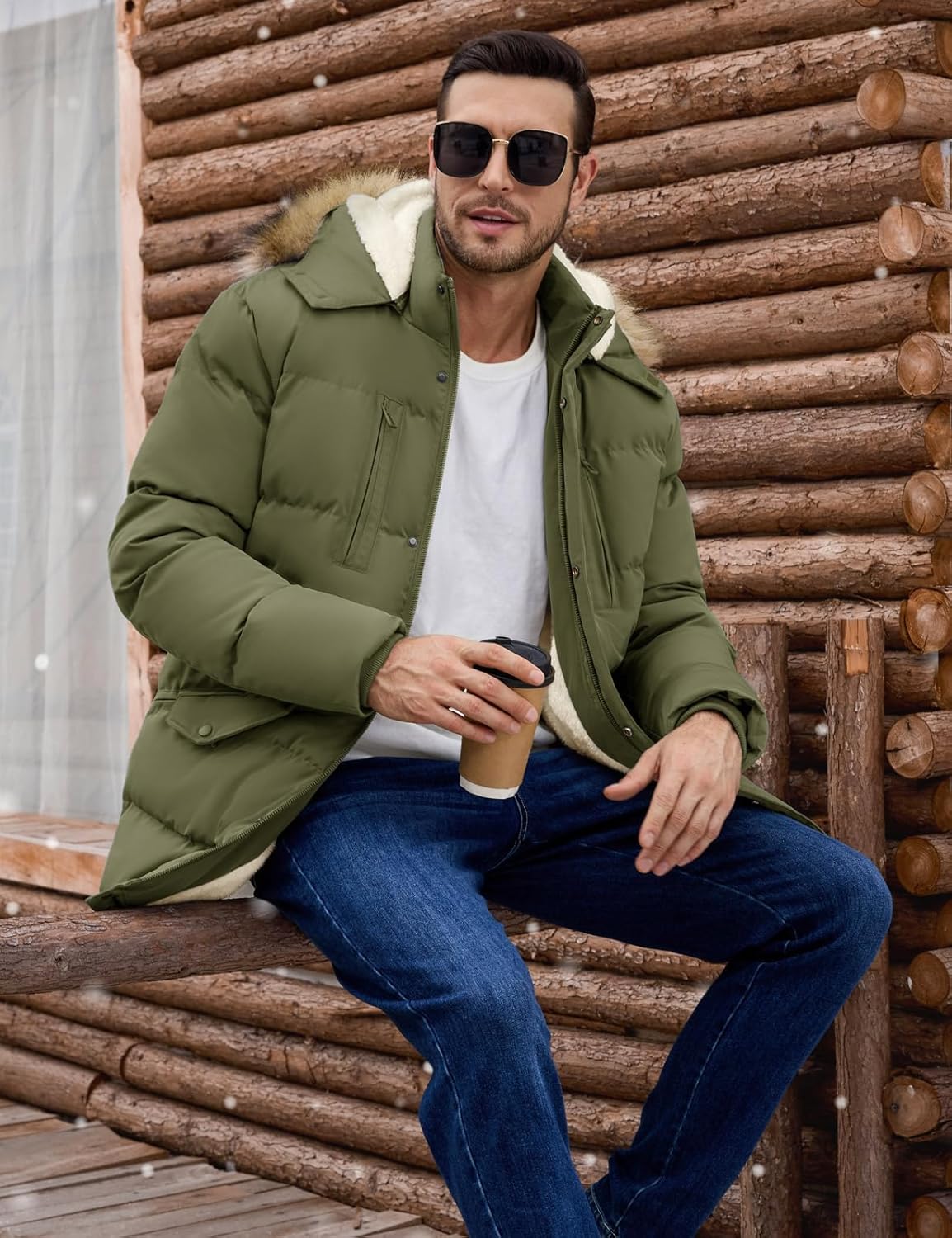 Men's Long Winter Coat Warm Thicken Water Resistant Jacket Fleece Windproof Parka Coat with Detachable Hood - Image 9