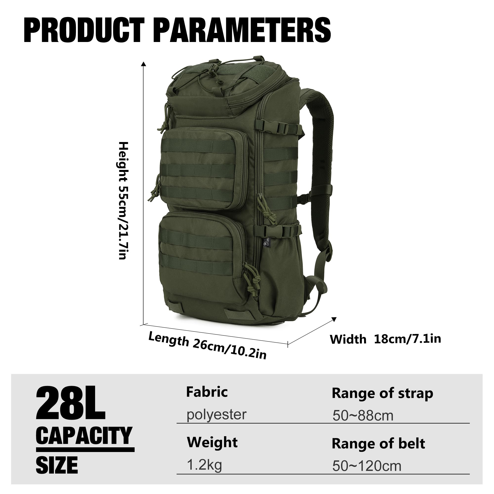 Zaino Tattico Mardingtop 28L - Militare, Da Trekking, Leggero, Con Sistema MOLLE, Per Outdoor - Foto 4