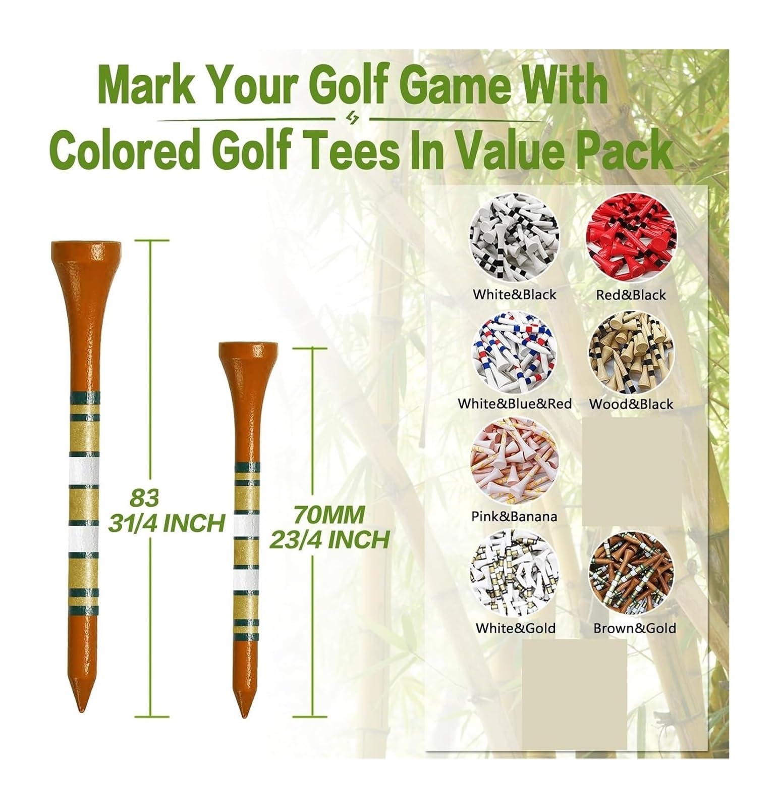 Premium-Golf-Tees, Golf-Tees, 100 Stück, Holz, mehrfarbig, 70–83 mm