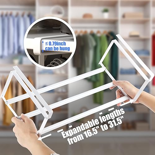 Miniatura 3 de 1 zapatero expandible para armario de 16.5 a 31.5 pulgadas, ajustable, retráctil, colgante, estante para zapatos, dormitorio, almacenamiento para