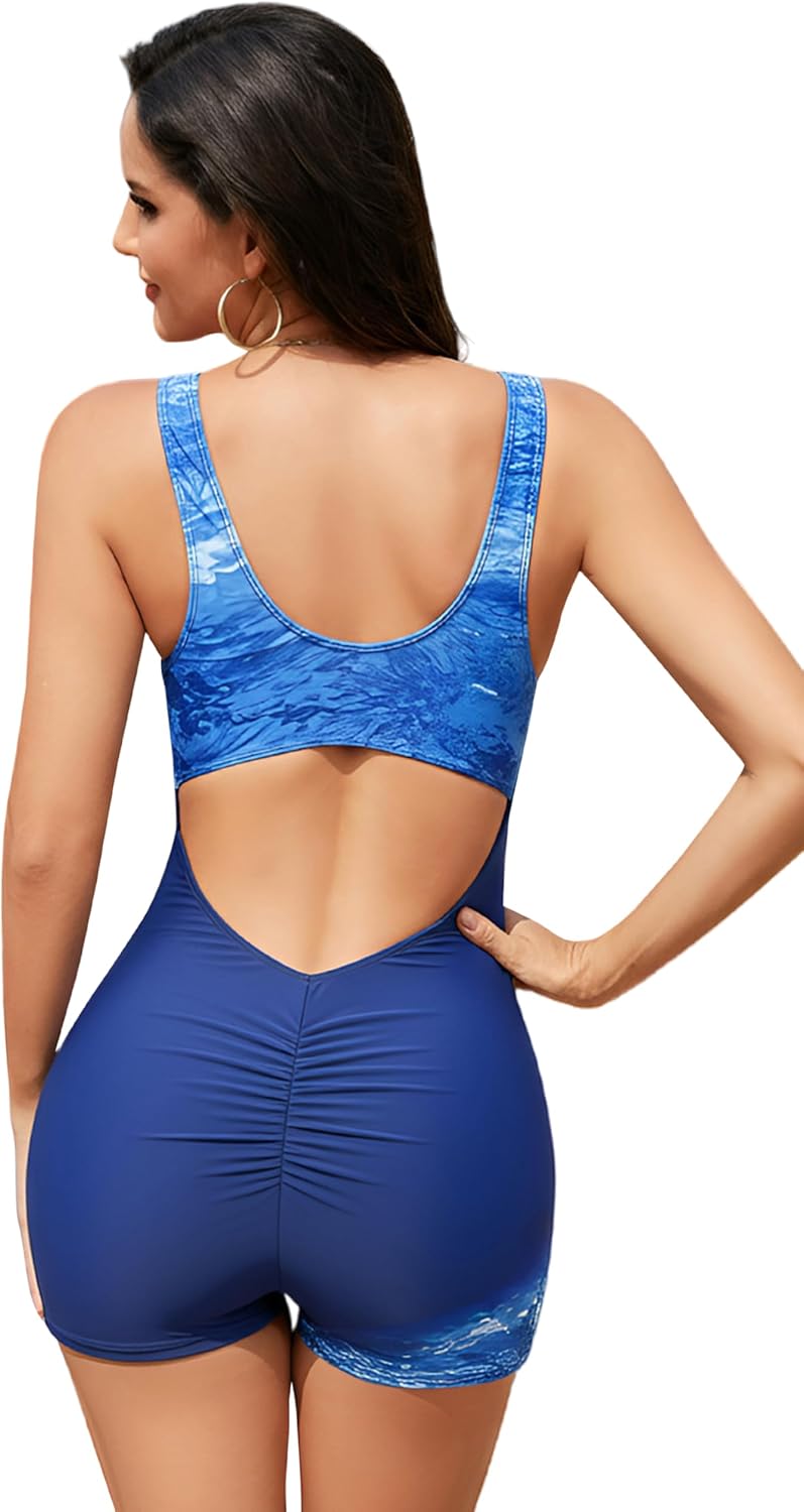 Women's One Piece Swimsuit Boyleg Shorts Full Coverage Ruched Butt Slimming Bathing Suit Athletic Modest Swimwear - Image 4