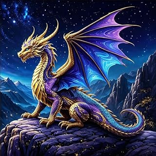 USZDL Starry Sky Dragon Diamond Art Kits for Adults,DIY 5D Diamond Painting Kits for Beginners,Round Full Drill Diamond Dots with Diamond Gem Art and Crafts for Adults Home Wall Decor 13.78x13.78 inch
