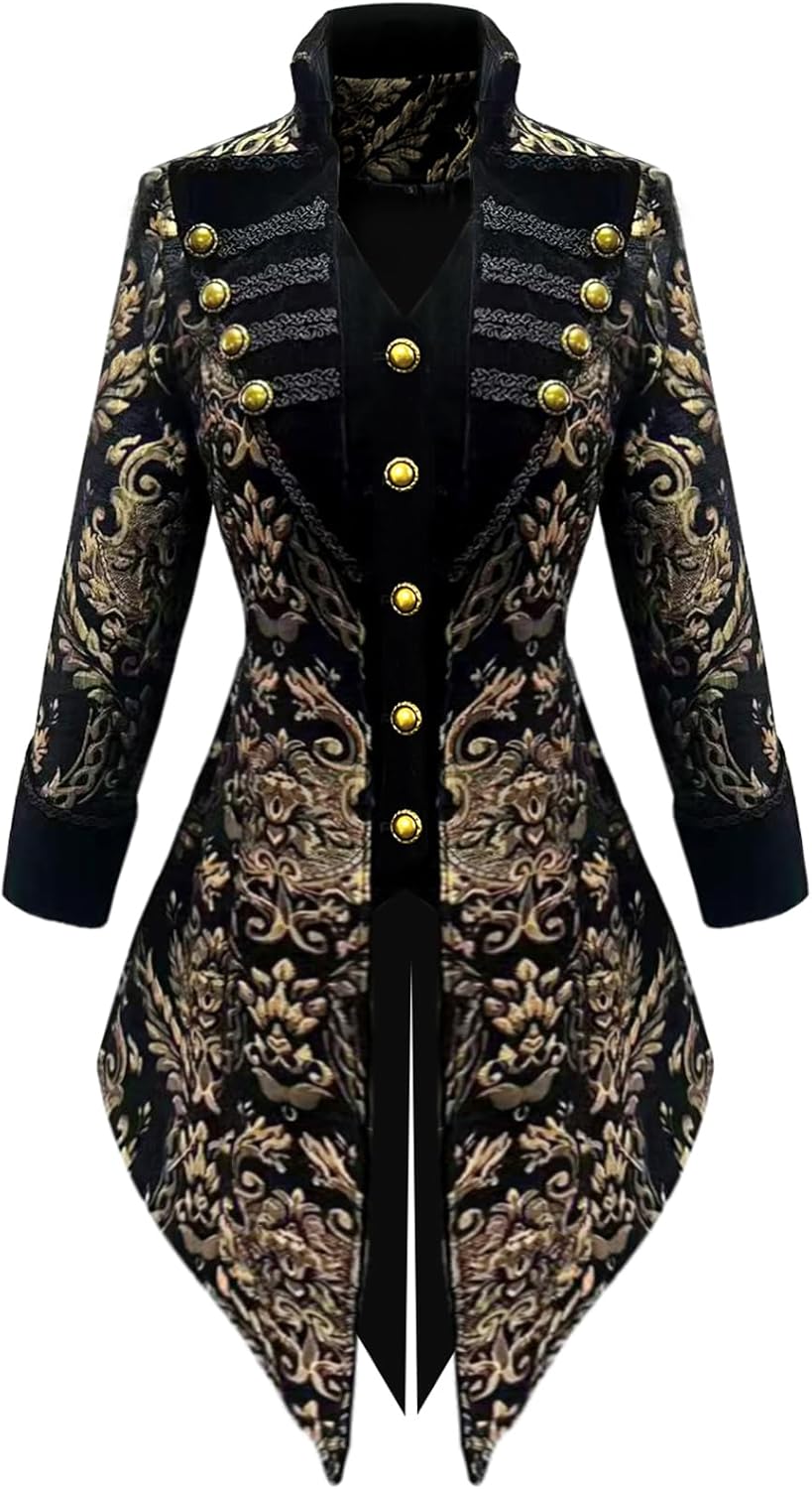 TZMAPU Women's medieval Renaissance Gothic coat Victorian Tailcoat pirate steampunk jacket Medium Black2