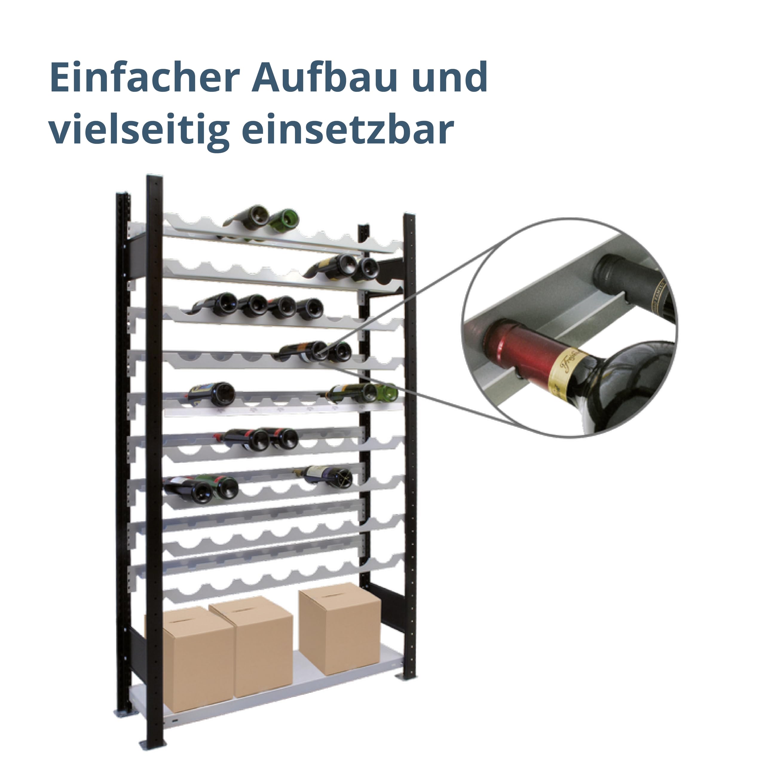 Schulte Regalwelt Weinregal für bis zu 72 Flaschen, 180x100x25 cm (HxBxT), schwarz-Silber, Getränkeregal, Weinflaschenregal, Flaschenregal
