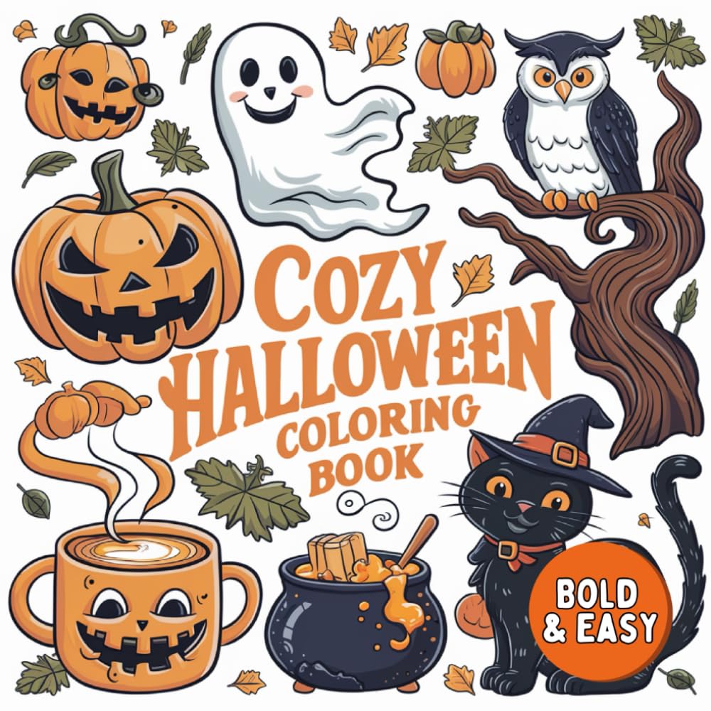 Halloween Bold and Easy Coloring Book: Cute and Simple Designs for Kids, Teens & Adults: Featuring 40 Simple Designs (Vampire, Ghost, Pumpkin, Witch, and More) to Color and Relax