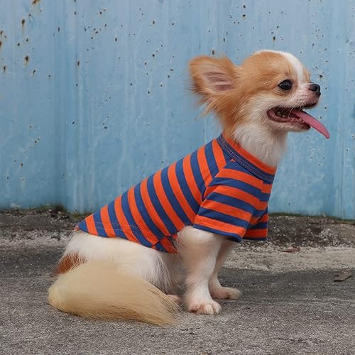 Miniatura 5 de LOPHIPETS Camiseta de algodón 100% transpirable a rayas para perros pequeños, taza de té, chihuahua, Yorkie, cachorro, rayas naranjas y azules, S