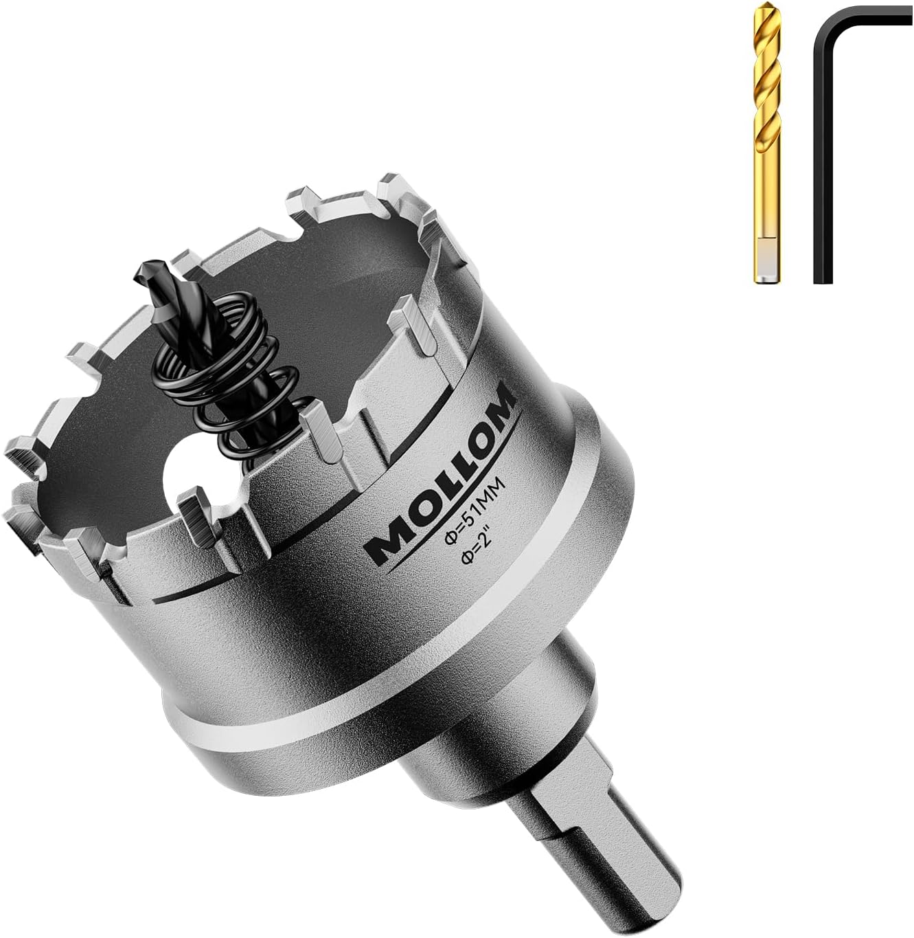 (2''|51mm) Heavy Duty Carbide Hole Saw with 2 Pilot Drill Bits, Hole Cutter cuts Stainless Steel, mild Steel, Iron, Copper, Brass, Plastic