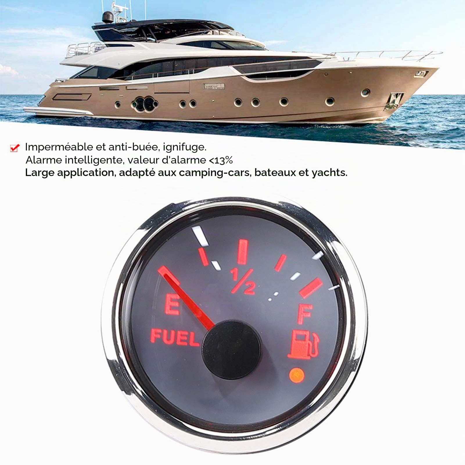 Jauge de niveau de carburant multifonction de 2 pouces pour voiture,jauge de voiture étanche pour bateau Indicateur de niveau de carburant (norme européenne 0~190Ω blanc), jauge à carburant