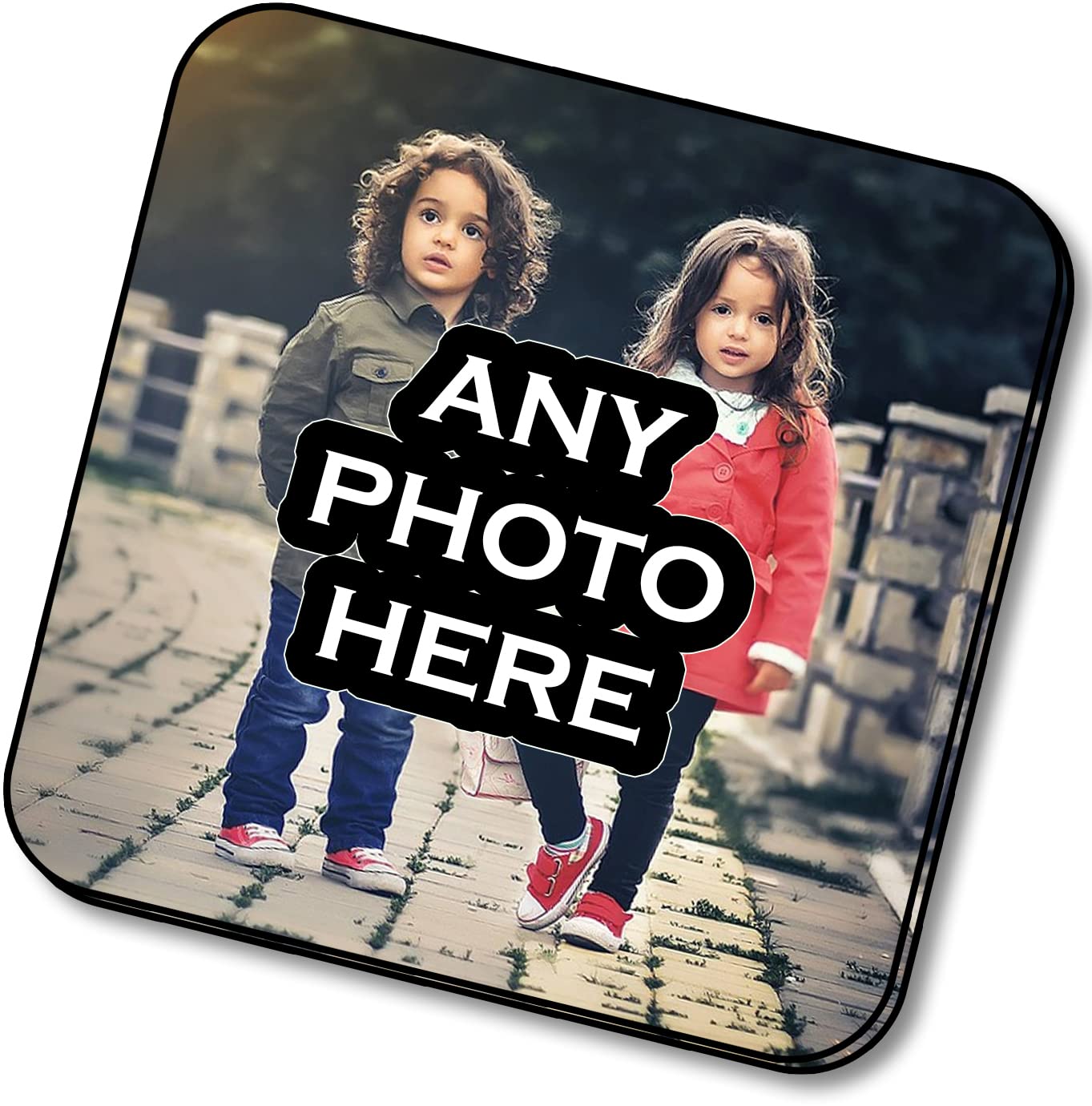 Endless Prints Black Personalised Coaster - Any Photo Printed Onto A Wooden Coaster - Custom Image For Bar/Home