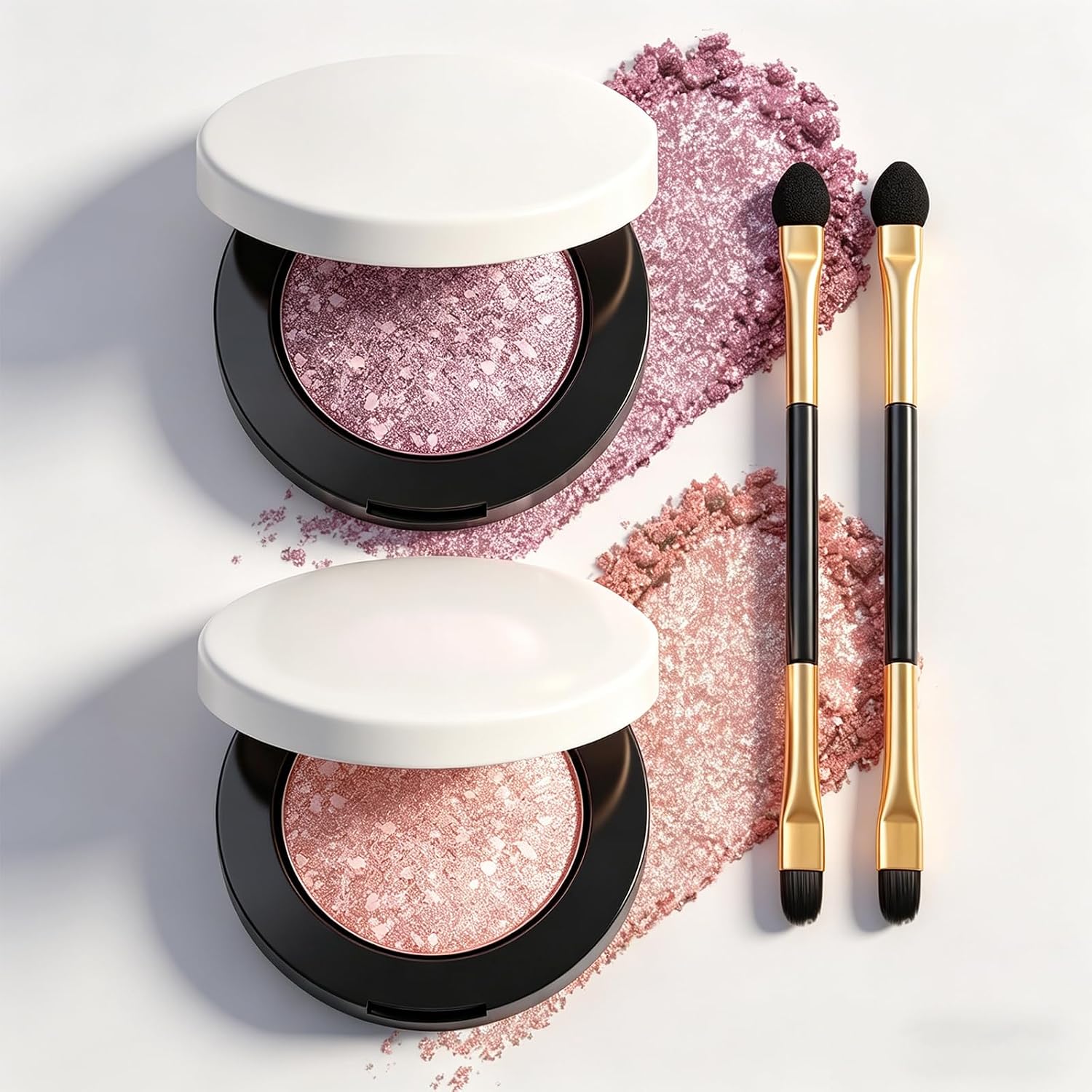 Charm Kiss Multicolor Metallic Eyeshadow-Buildable,Shimmering Metallic with Brush, three-dimensional,Sparkling diamond powder eyeshadow,Long-Lasting and Vibrant Color (01#+02#)