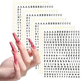 Letters Nail Art Stickers, 8Sheets Gold Black English Alphabet Nails Art Stickers 3D Self-Adhesive Alphabet Nails Design for Women DIY Nail Decoration Manicure
