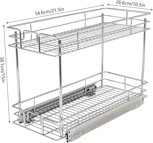 Miniatura 7 de Organizador de armario extraíble de dos niveles, estante extraíble para gabinete de cocina, estante deslizante para cocina, baño, despensa, gabinete
