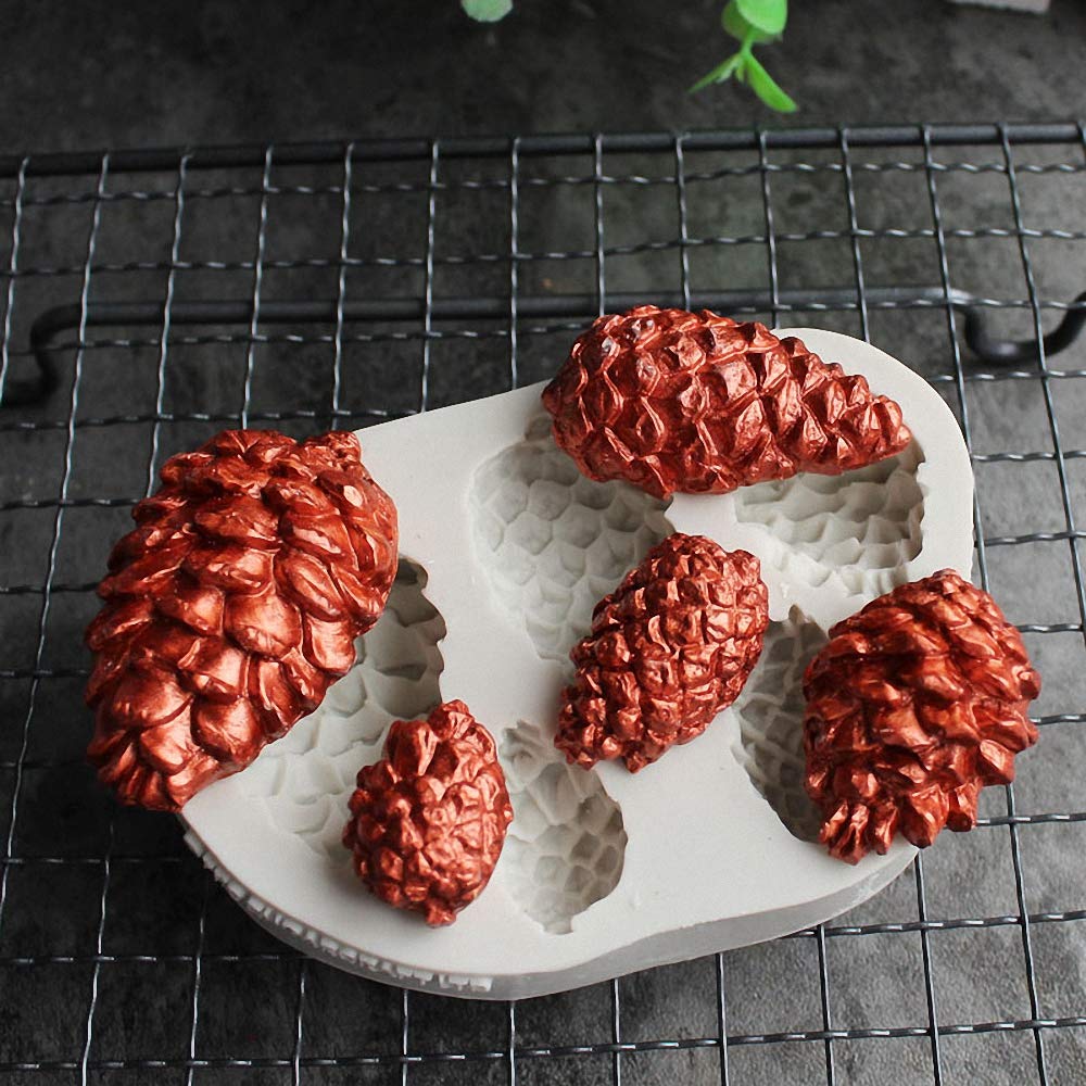 5-Cavity Pinecone Cake Fondant Mold, Pine Cone Silicone Chocolate Candy Mold Cake Cupcake Decorating Tools Sugar Craft Gum Paste Polymer Clay Mold - Image 4