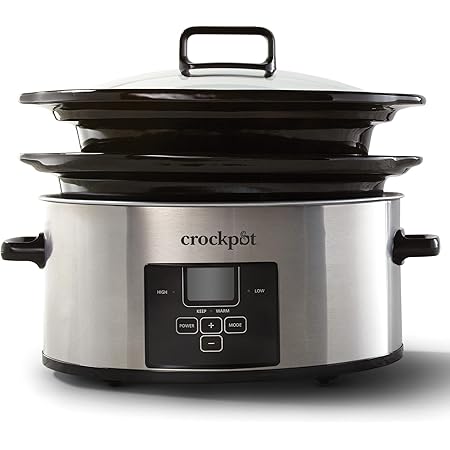 Crock-Pot Choose-a-Crock 6 Quart and Split 2.5 Quart Double Slow Cooker and Food Warmer, Programmable Slow Cooker with Timer, Stainless Steel
