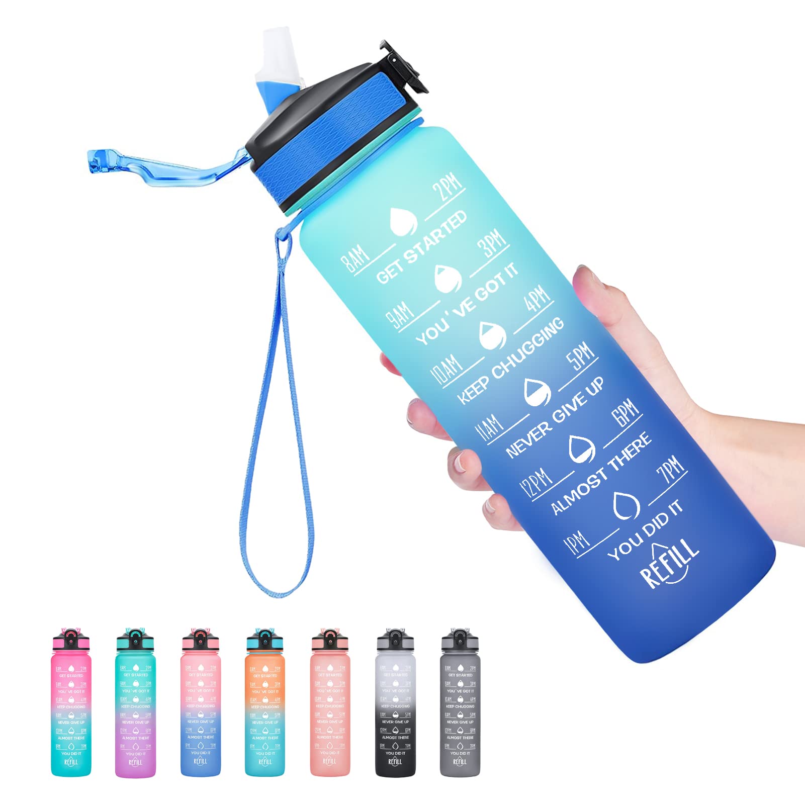 32 oz Water Bottles with Times to Drink and Straw, Motivational Water Bottle with Time Marker, Leakproof & BPA Free, Drinking Sports Water Bottle for…