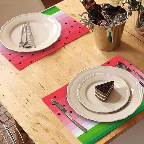 Miniatura 3 de Mugod Watermelons Placemats Summer Fruit Watermelon Slice with Black Seeds Red Green Stripes Decorative Heat Resistant Non-Slip Washable Place Mats