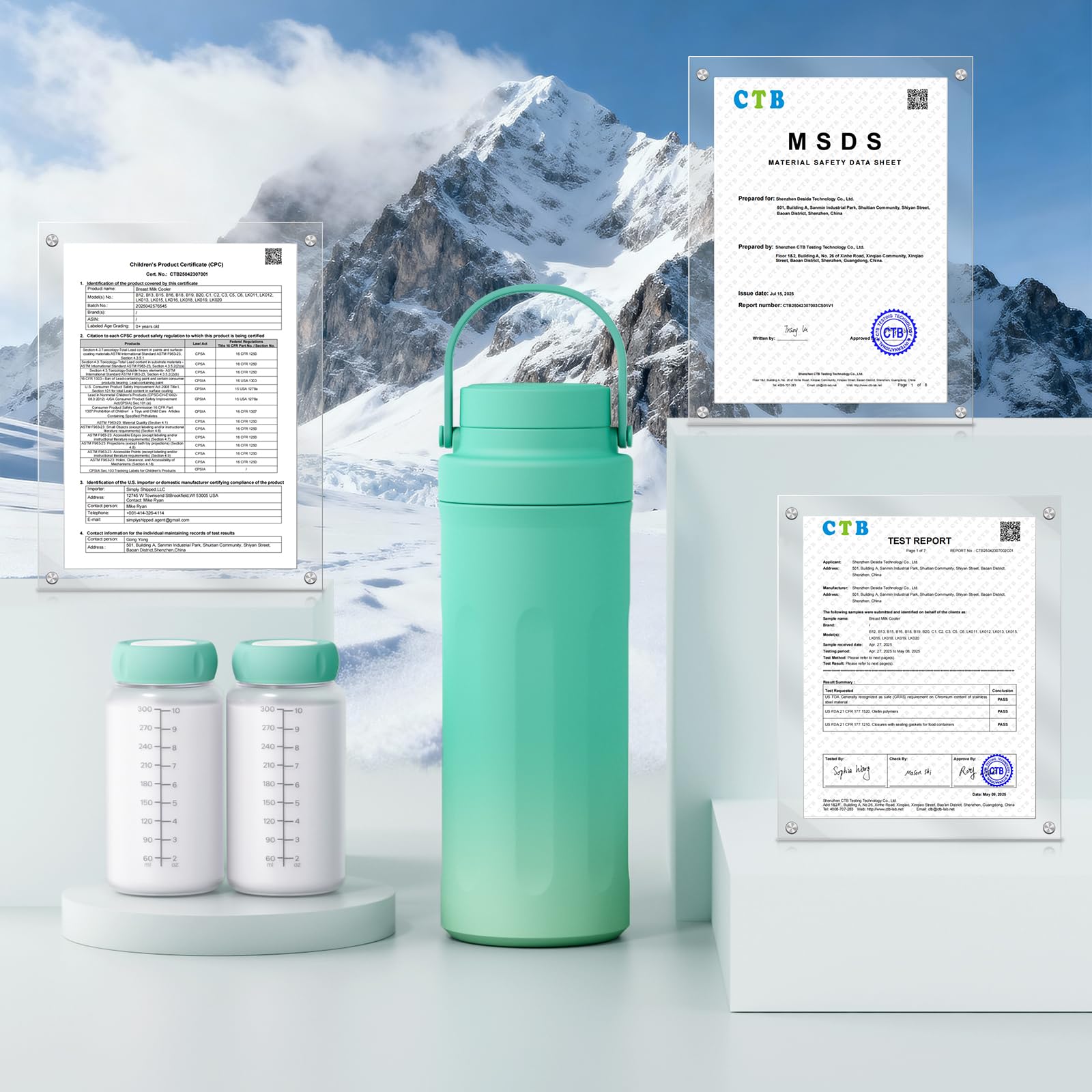 Refroidisseur de lait maternel portable de 650 ml pour le travail et les voyages, refroidisseur de lait maternel avec refroidissement total à 360° pendant 24 heures et double biberon étanche