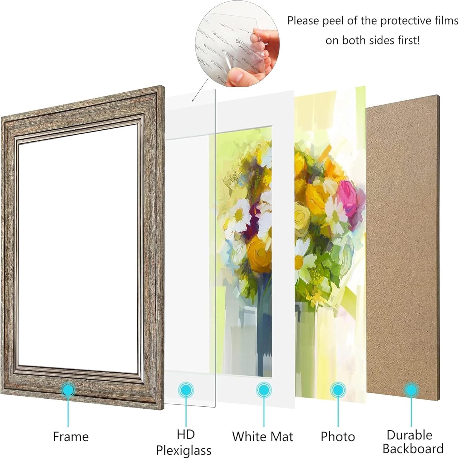 LUCKYLIFE 11x14 Picture Frame Set of 4, Display 9x12 Pictures with Mat or 11x14 without Mat, Rustic Farmhouse Picture Frames for Wall Hanging
