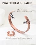 99.99% Pure Copper Magnetic Bracelet & Ring Set for Women – 3800 Gauss Magnets for Lymphatic Drainage, Adjustable Size, Elegant Flower Pattern Design