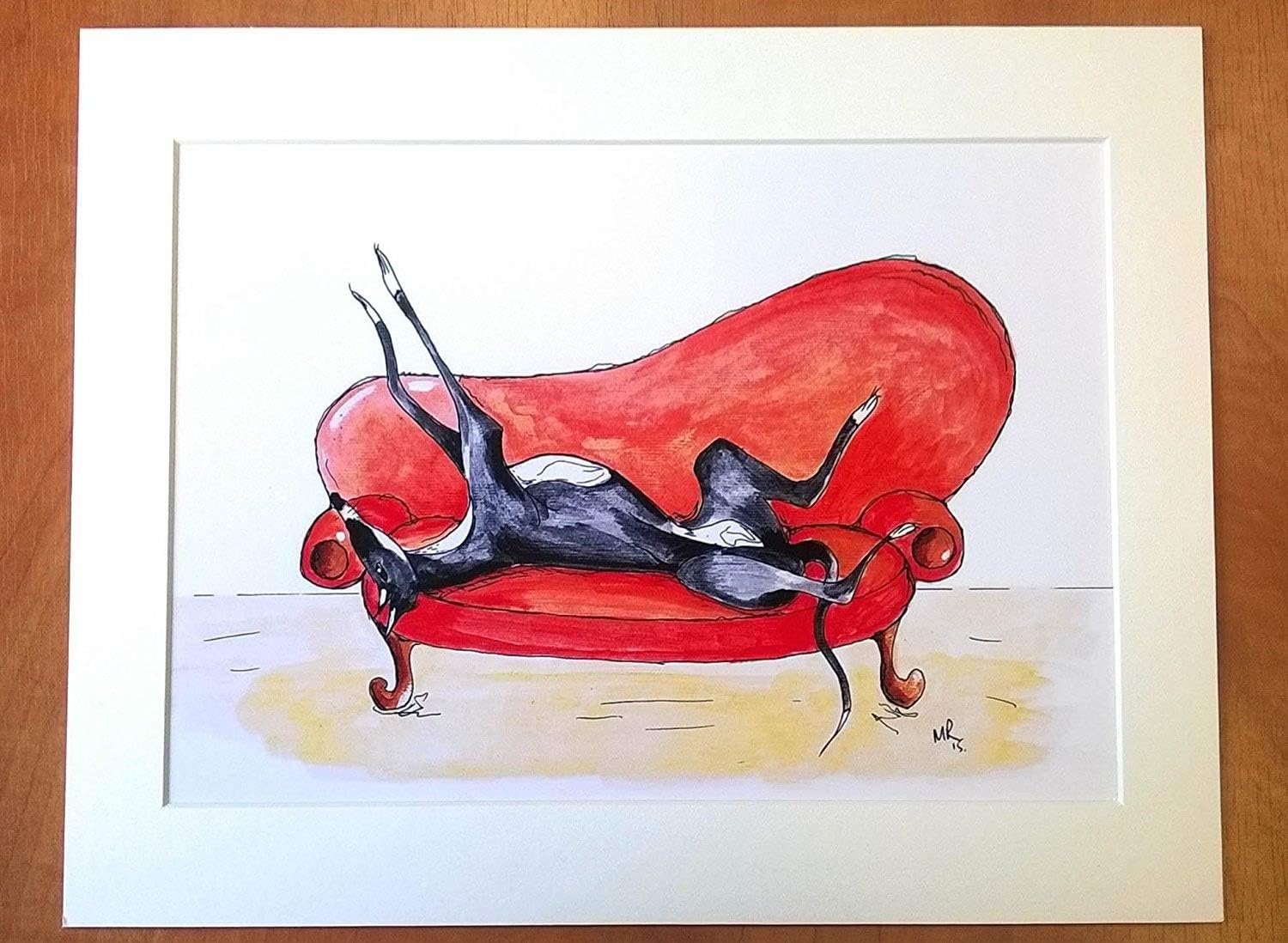 Greyhound Whippet Lurcher Dog Painting Art Print, Artwork, Stocking Filler Gift- [A5 Mounted Print, 8 x 10" Mount] - A6, A5, A4 Mounting & Size Options Available