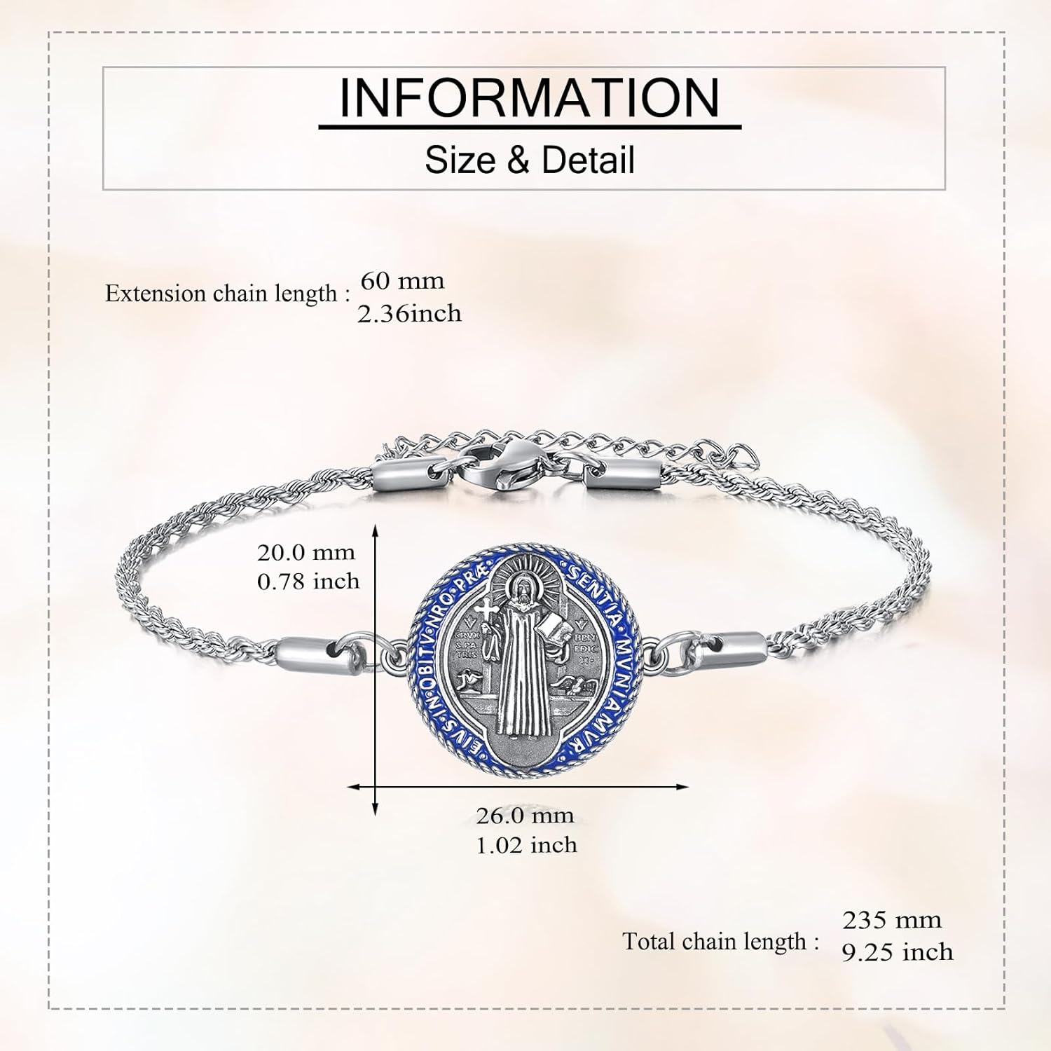 URONE St Benedict Bracelet 925 Sterling Silver Saint Benedict Medal Bracelet Jewelry Gift For Men Women