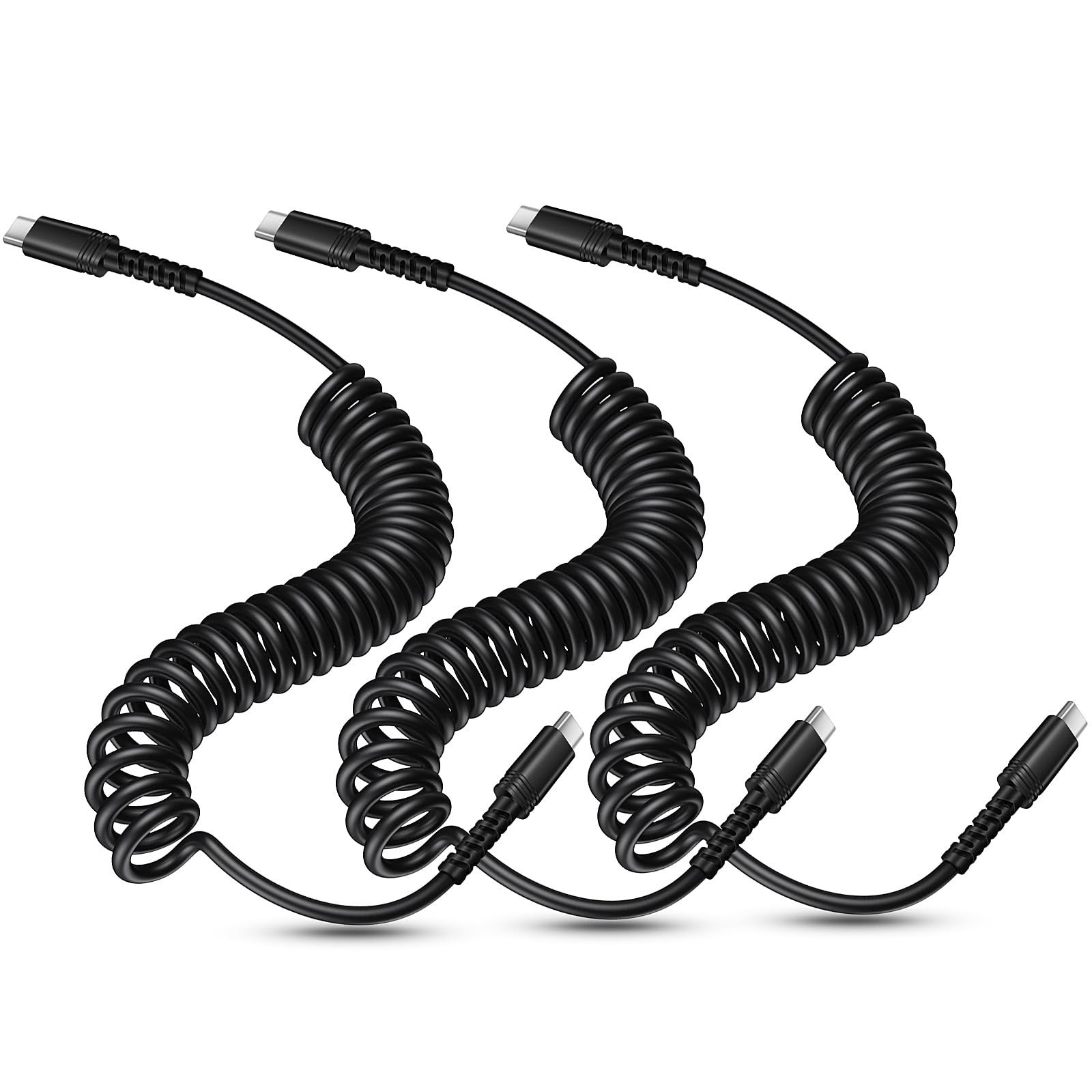 Canjoy Coiled USB C Cable for Car 6FT, [3-Pack] USB C to USB C Cable Retractable Car Charger Cord Fast Charging Cable for CarPlay&Android Auto