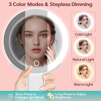 B Beauty Planet Magnifying Mirror with Light, Double Sided 30X/1X Magnifying Mirror, Travel Makeup Mirrors with 3 Color Lights, Foldable Makeup Mirrors with Tweezer, Handheld/Tabletop (Cream White)