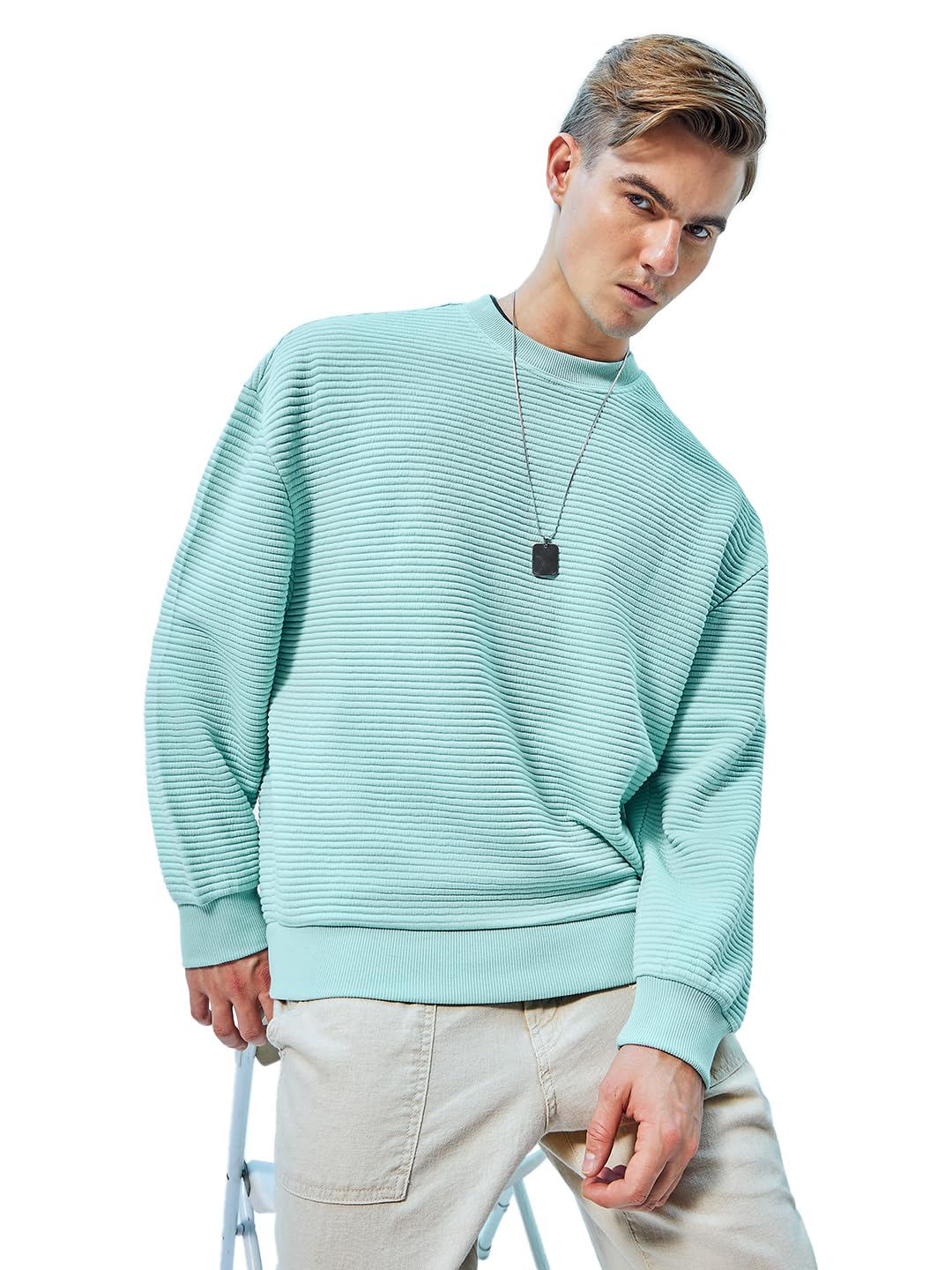 bewakoof Men's Solid Oversized Fit Full Sleeve Round Neck Polyester Blend Sweatshirt-picture-13