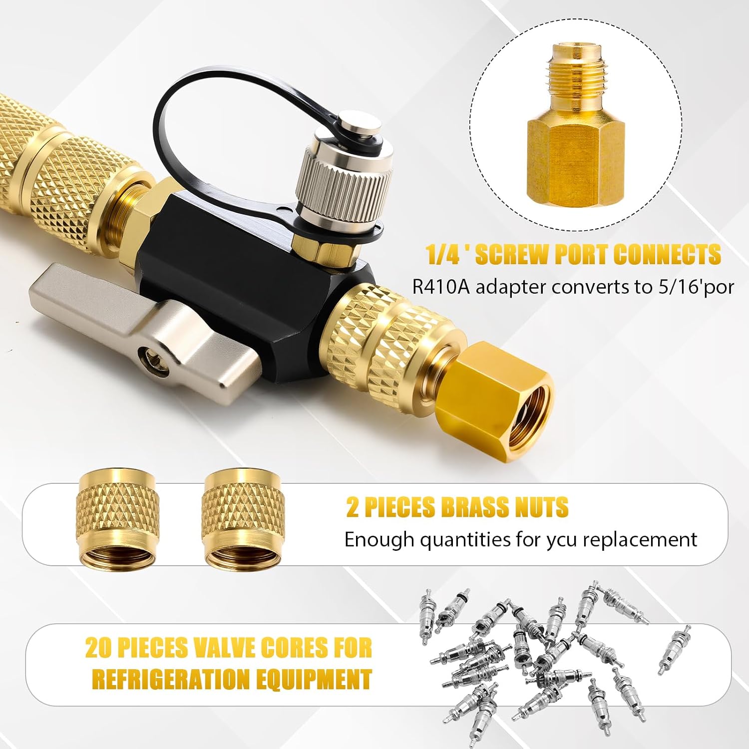 Tujoe Vacuum-Rated Valve Core Remover Installer Tool with Refrigeration Repair Wrench Set Dual Size 3/8'' 1/4'' 5/16'' 3/16'' Port Service Ratchet Wrench with Hex Bit Adapter and Valve Core