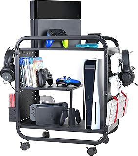 PLKOW Video Game Organizer, Rolling Video Game Storage Rack for Xbox/Swi...