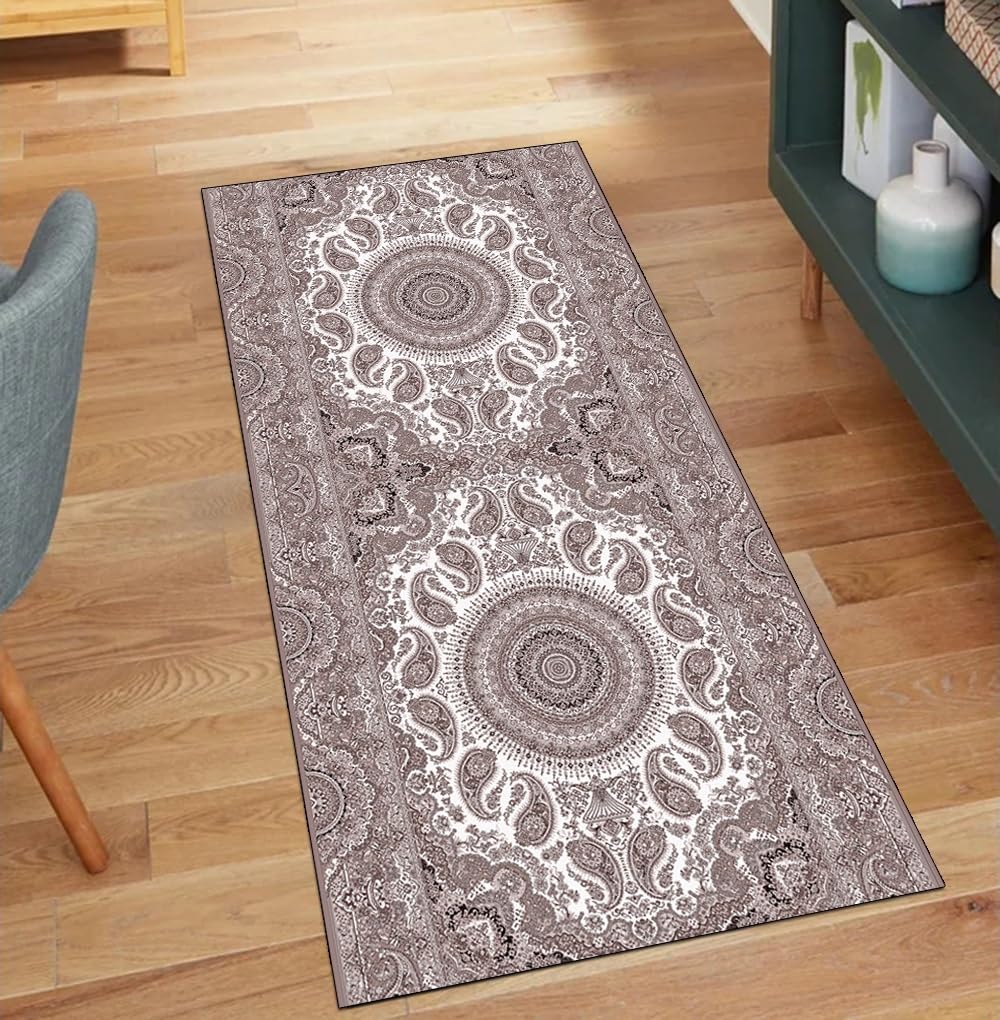 Alfombra vintage lavable y antideslizante en color marrón para pasillos confortables