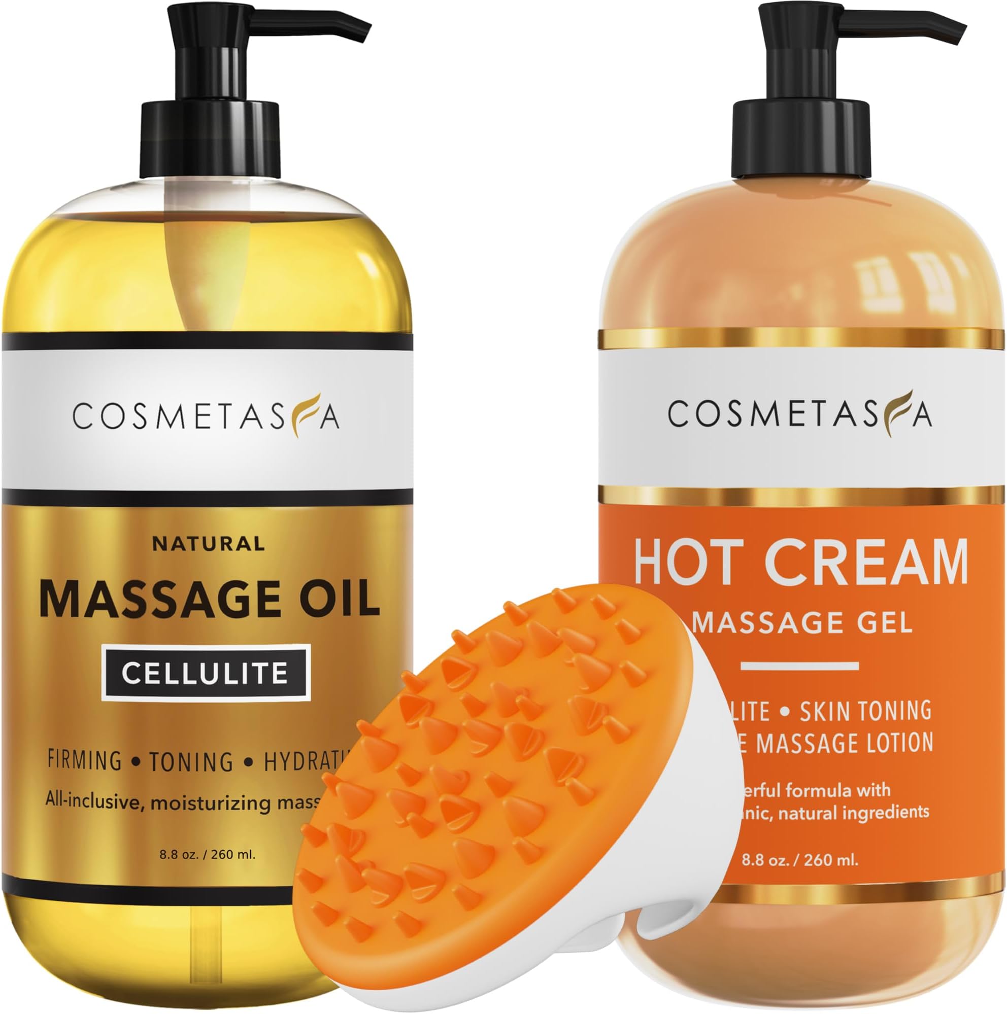 Cellulite Massage Oil, Gel & Mitt - Natural Hot Cream Massage Gel, Oil & Massager - Firm, Tone, Tighten & Moisturize Skin. Soothes Muscles