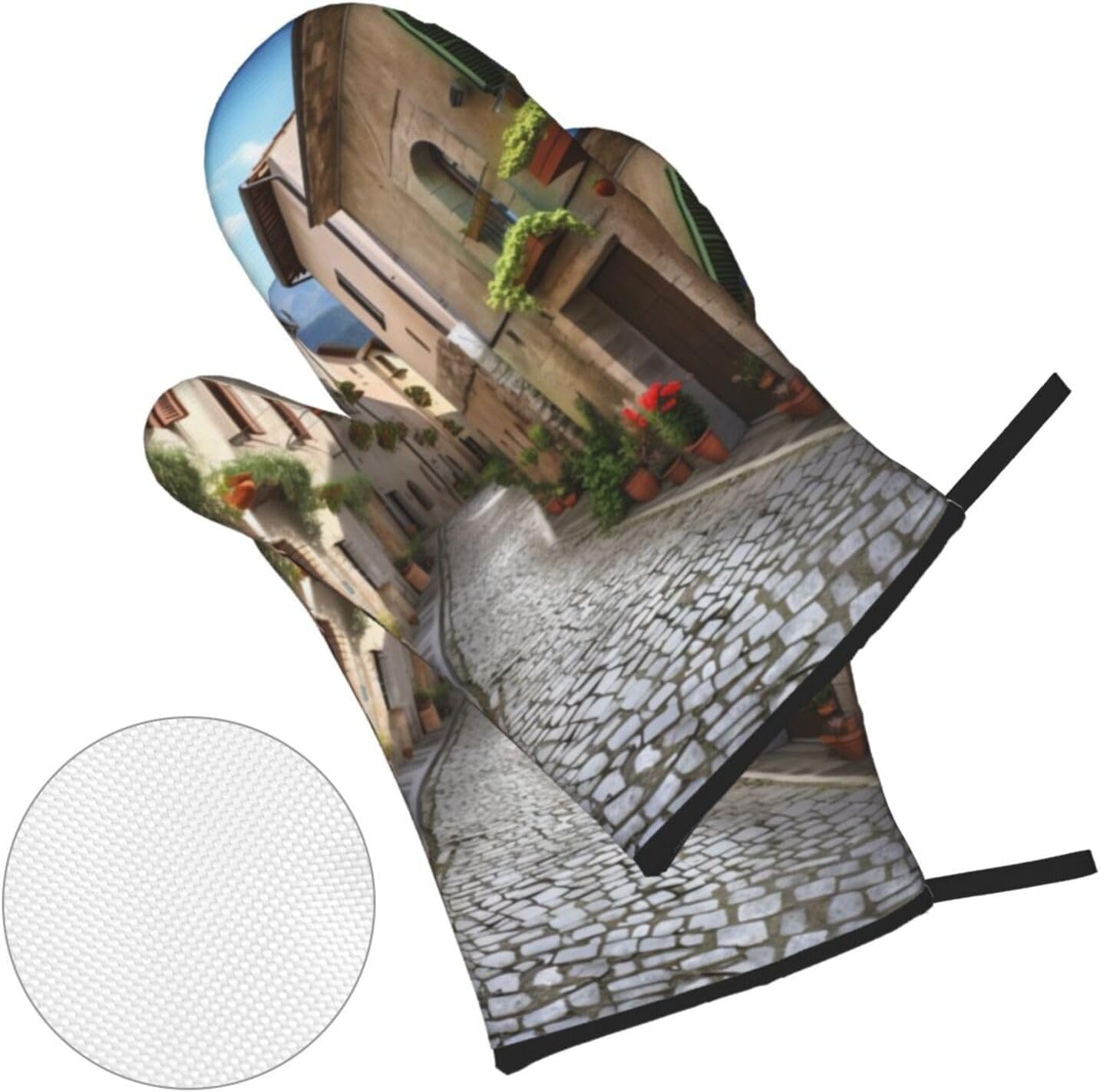 Oven Mitts and Pot Holders Set of 4 Italian Town Street Print Kitchen Oven Glove Fashion Heat Resistant Oven Gloves Set for BBQ Grill Baking Cooking Oven Microwave