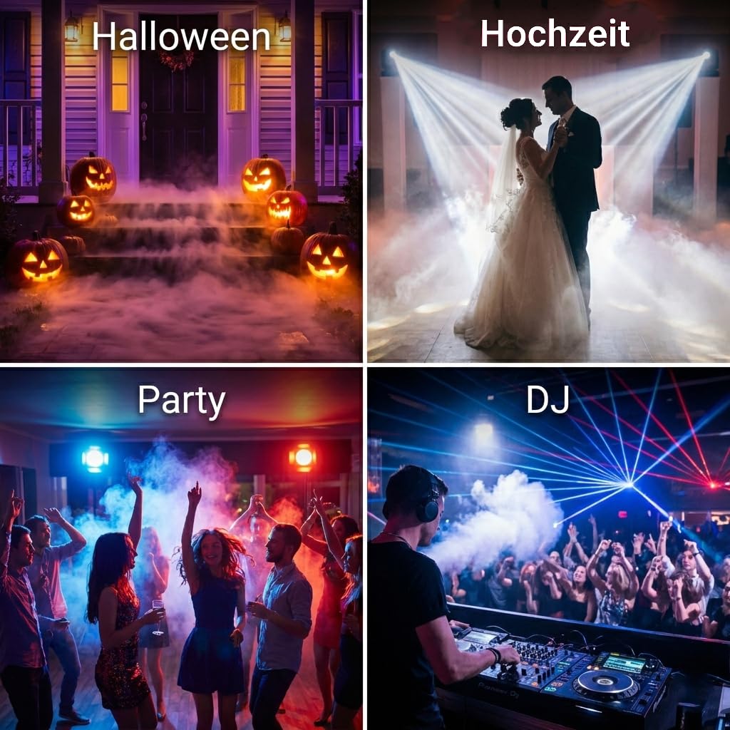 Nebelmaschine 500W mit 8 RGB LEDs & Lichteffekten, Mini Fog Machine mit 3m Kabel-Fußschalter & 2 Funkfernbedienungen, Automatik Rauchmaschine für Halloween, Party, DJ, Bühne & Hochzeit