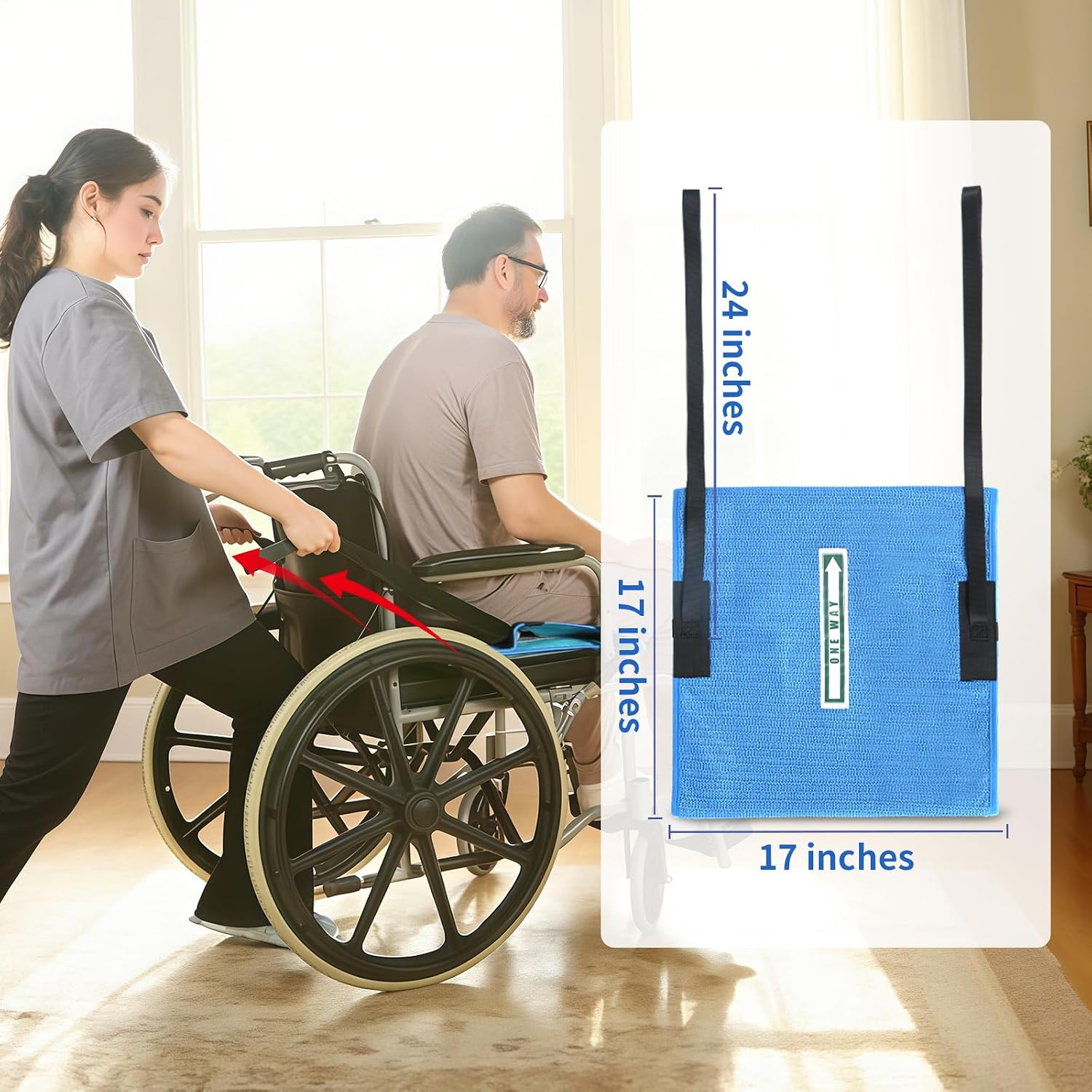 Seat Cushion for One Direction Tubular with Handles, Non-Slip Seat Pad for Preventing Falls for Elderly or Wheelchair, Anti-Slip Chair Pad in Car Seat 17"x17" (Blue, 1 PC with Handles)