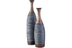 2-Piece Decorative Floor Vase Set with Antique Gray and Brown Finish